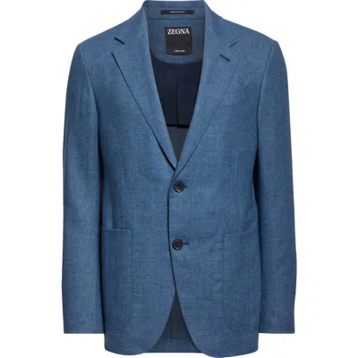 Zegna Oasi Linen Sport Coat In Blue