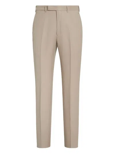 Zegna Light Taupe Oasi Lino Blue Flower Pants In Neutral