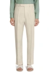 Zegna Trousers With Pleated Front And Pockets In Iuta Beige
