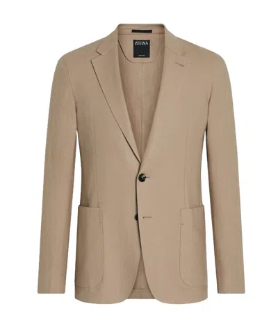 Zegna Oasi Lino Blazer In Brown