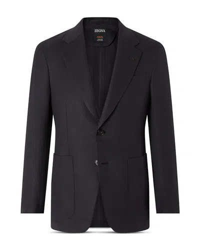 Zegna Oasi Lino Blue Flower Jacket In Black