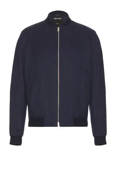 Zegna Oasi Lino Bomber In Blue