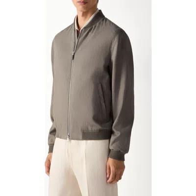 Zegna Oasi Lino Bomber Jacket In Brown