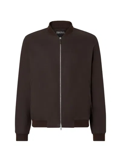 Zegna Oasi Lino Bomber Jacket In Brown
