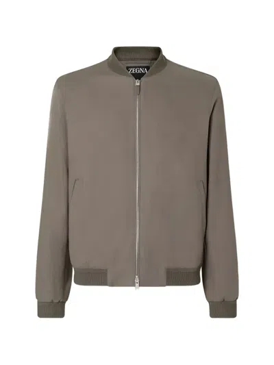 Zegna Oasi Linen Bomber Jacket In Gray