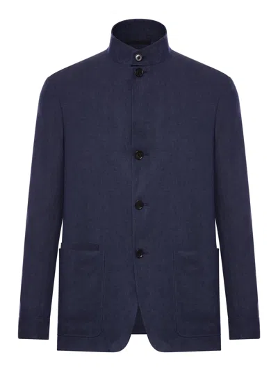 Zegna Oasi Lino Chore Jacket In Blue