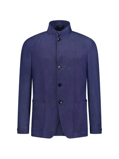 Zegna Oasi Lino Chore Jacket In Blue