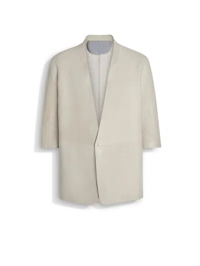Zegna Off White Oasi Lino Jacket In Beige