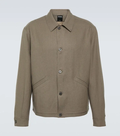 Zegna Linen Overshirt In Gray