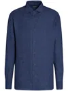 Zegna Chemise En Oasi Lino In Bleu Marine