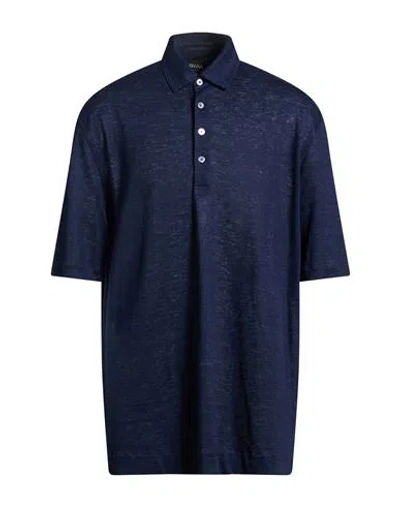 Zegna Oasi Lino Man Polo Shirt Midnight Blue Size 48 Linen