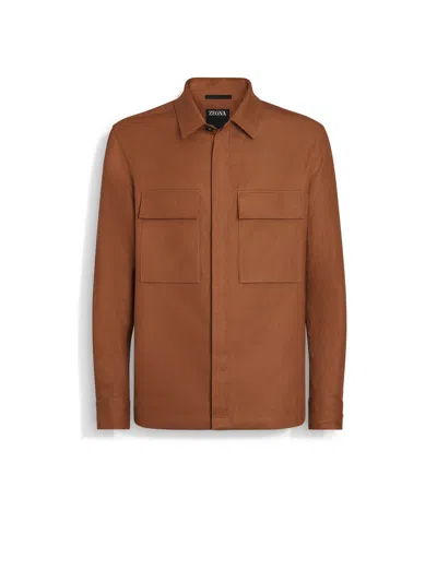 Zegna Oasi Lino Overshirt In Dark Foliage