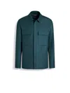 Zegna Overshirt Linen Concealed Placket In Dark Teal Blue