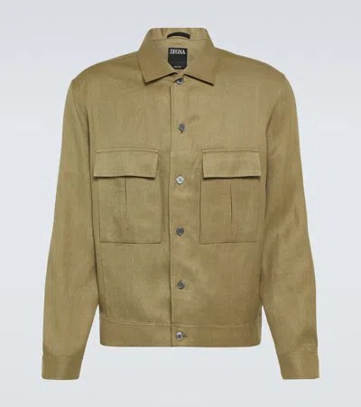 Zegna Linen Overshirt In Green
