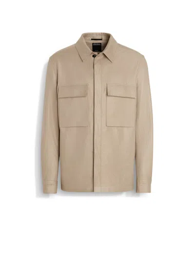 Zegna Oasi Lino Overshirt In Light Taupe