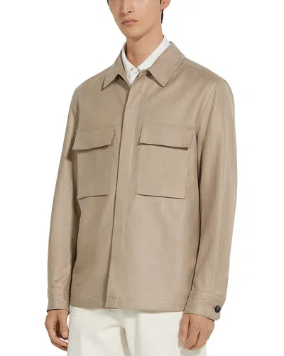 Zegna Oasi Lino Overshirt In Light Taupe
