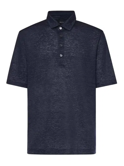 Zegna Oasi Lino Polo In Blue