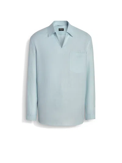 Zegna Oasi Lino Polo Shirt In Bleu Clair