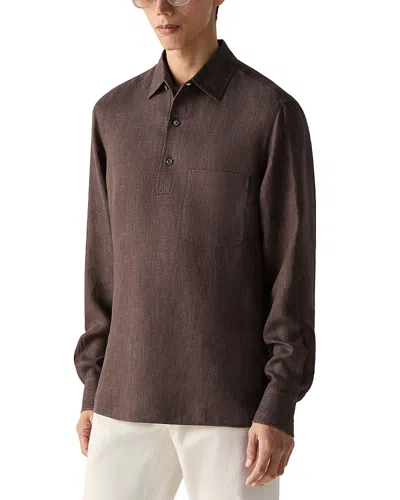 Zegna Oasi Lino Polo Shirt In Brown