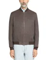 Zegna Bomber En Oasi Lino In Dark Taupe