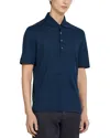 Zegna Oasi Lino Regular Fit Linen Polo Shirt In Navy Blue