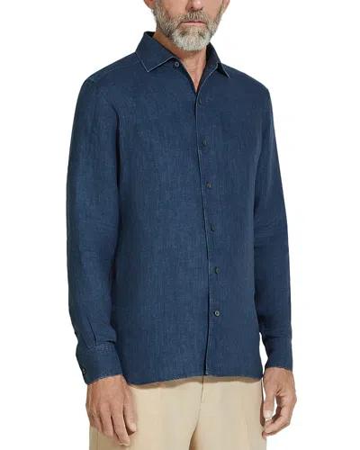 Zegna Oasi Lino Regular Fit Linen Shirt In Blue