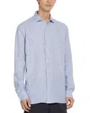 Zegna Stripe Oasi Linen Button-up Shirt In Navy Blue/white