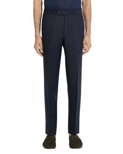 Zegna Oasi Lino Regular Fit Linen Trousers In Black