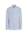 Zegna Stripe Oasi Linen Button-up Shirt In Blanc/bleu Workwear