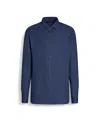 Zegna Chemise En Oasi Lino In Bleu Marine
