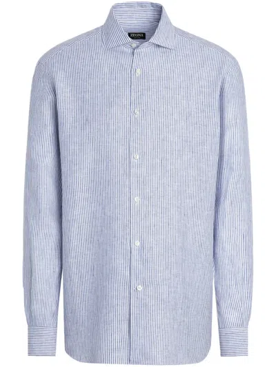 Zegna Oasi Lino Shirt In Blue
