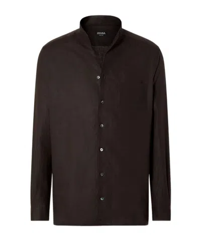 Zegna Oasi Lino Shirt In Brown
