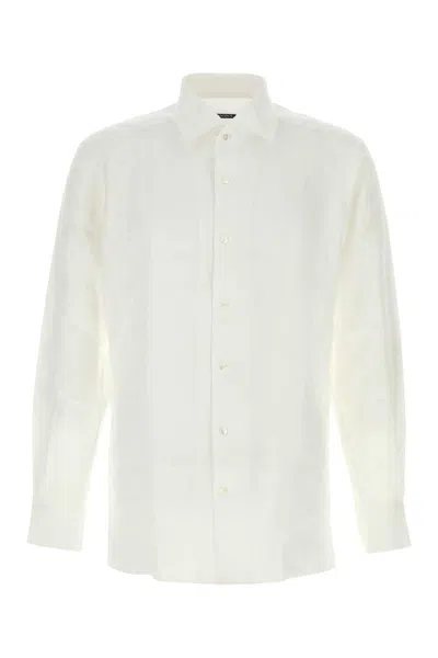 Zegna Linen Shirt Straight Cut Structured Collar Long Sleeves In White