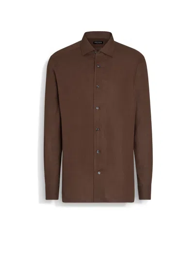 Zegna Oasi Linen Shirt In Tobacco