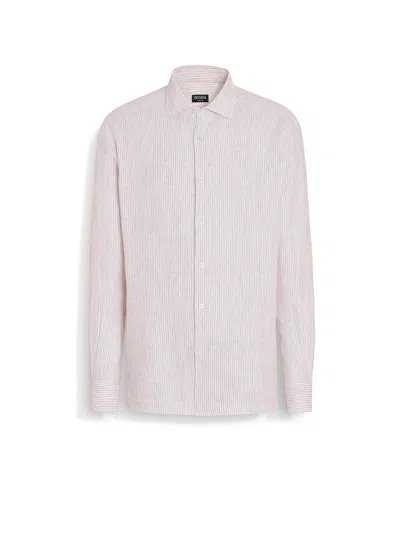 Zegna Oasi Lino Shirt In White/dust Pink