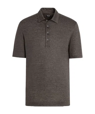 Zegna Oasi Lino Short-sleeved Polo Shirt In Brown