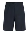 Zegna Navy Blue Oasi Lino Shorts In Navy Blue