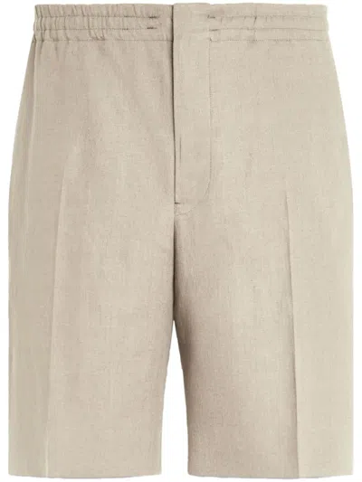 Zegna Oasi Lino Shorts In Neutral