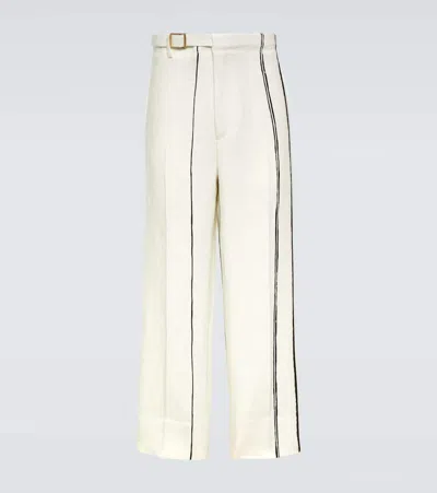 Zegna Oasi Lino Striped Linen Straight Pants In White