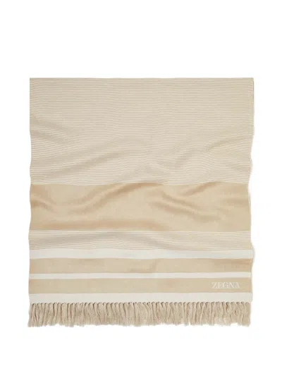 Zegna Oasi Lino Striped Throw In Neutral