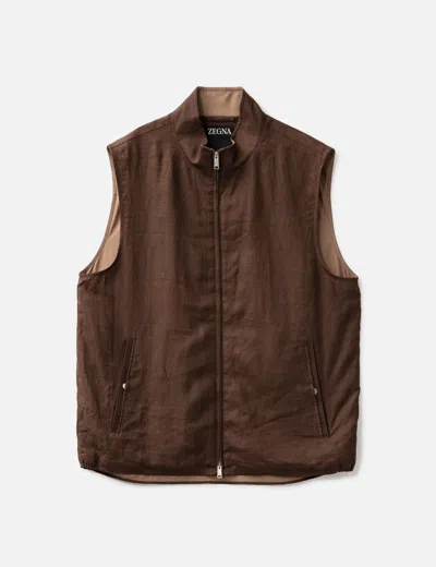 Zegna Oasi Lino Vest In Brown