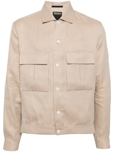 Zegna Oasi Linen Overshirt In Neutral