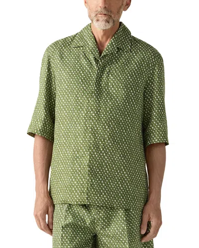 Zegna Oasi Net Print Linen Shirt In Green