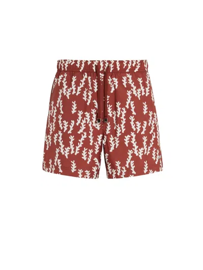 Zegna Oasi Print Swim Trunks In Red