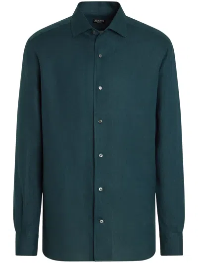 Zegna Men's Cotton Pique Sport Shirt In Dk Blu Sld