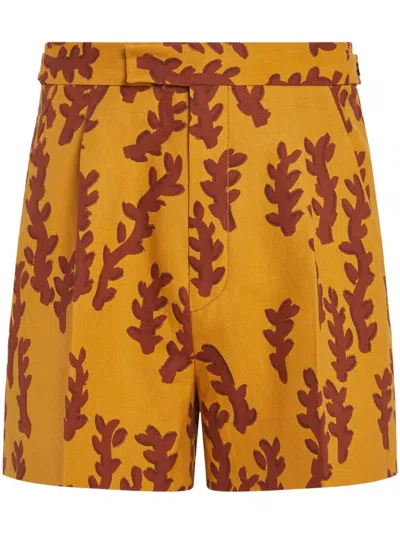 Zegna Ochre And Brick Red Oasi Lino Shorts In Yellow