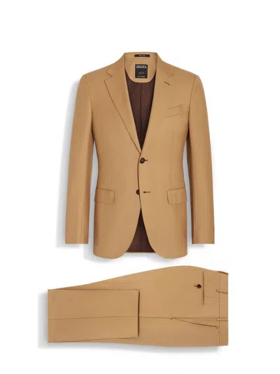 Zegna Oasi Single-breasted Cashmere Suit In Dark Beige