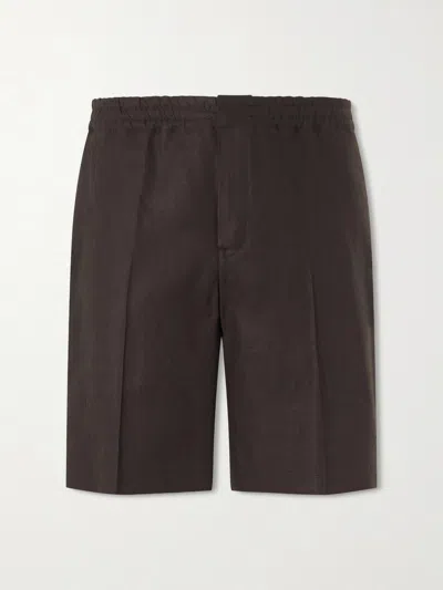 Zegna Straight-leg Linen Shorts In Brown