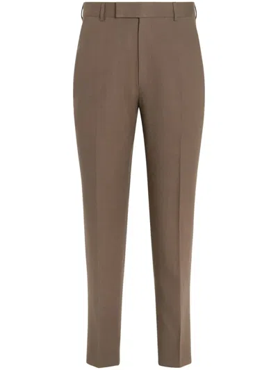 Zegna Oasi Lino Casual Pants In Brown