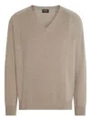 Zegna Oasi V-neck Ribbed Cashmere Sweater In Neutral